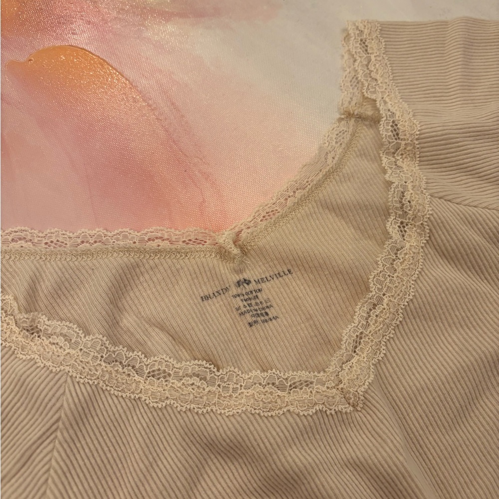 Brandy Melville Cream Lace Trim Top